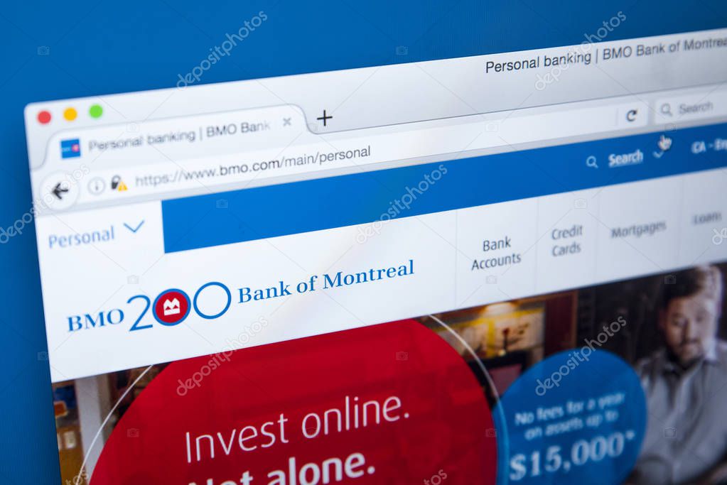 LONDON, UK - OCTOBER 25TH 2017: The homepage of the official website for the Bank of Montreal, on 25th October 2017.