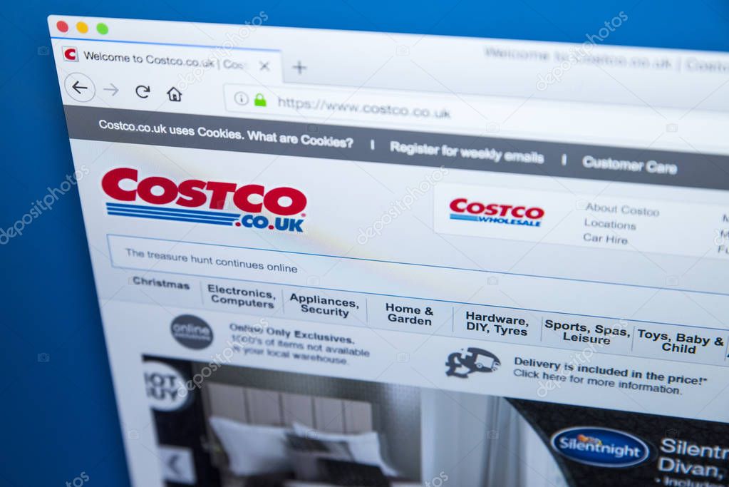 LONDON, UK - NOVEMBER 20TH 2017: The homepage of the official website for the Costco Wholesale Corporation, trading as Costco, on 20th November 2017.