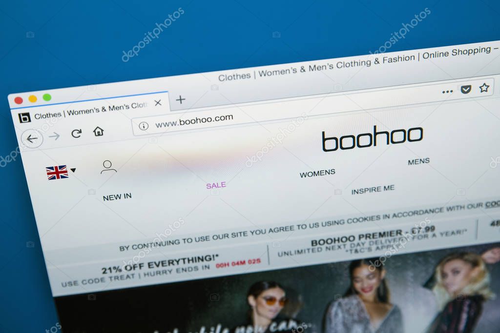 LONDON ,UK - NOVEMBER 20TH 2017: The homepage of the official website for the clothing brand Boohoo, on 20th November 2017.
