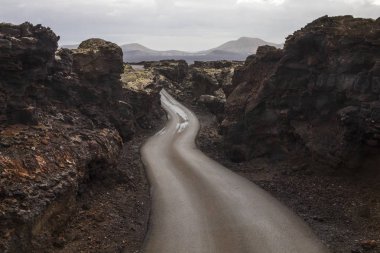 Volkanik ay manzara Timanfaya Milli Parkı