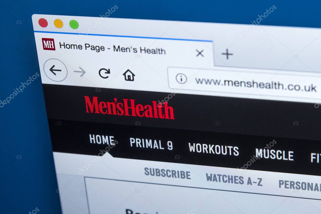 LONDON, UK - JANUARY 8TH 2018: The homepage of the official website for Mens Health - the American magazine for men, on 8th January 2018.