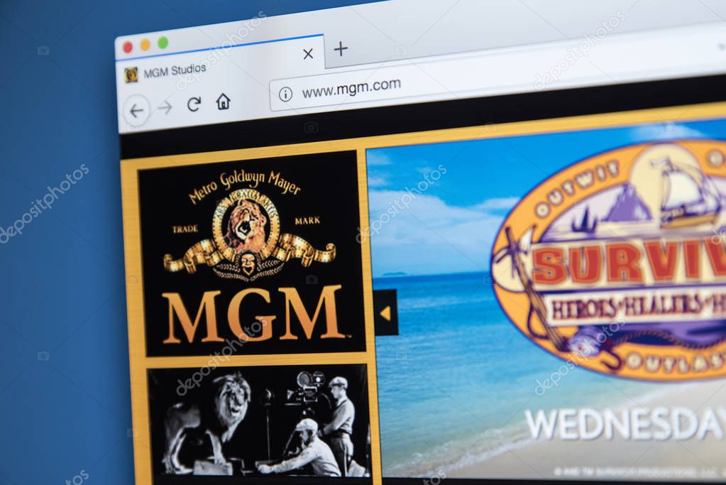 LONDON, UK - NOVEMBER 28TH 2017: The homepage of the official website for Metro Goldwyn Mayer Studios - also known as MGM Studios - the American media company, on November 28th 2017.