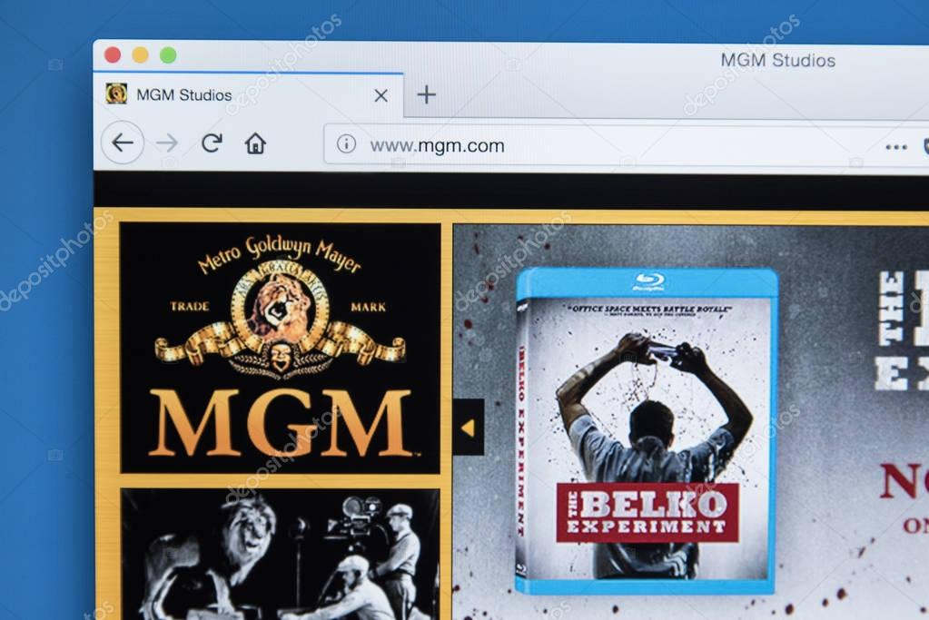 LONDON, UK - NOVEMBER 28TH 2017: The homepage of the official website for Metro Goldwyn Mayer Studios - also known as MGM Studios - the American media company, on November 28th 2017.