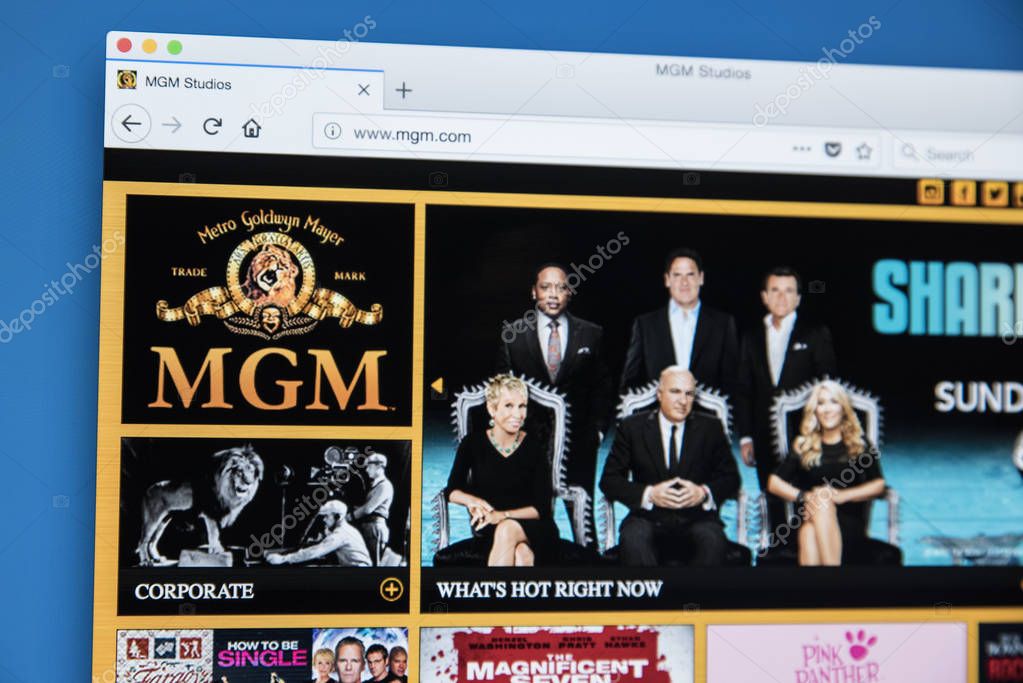 LONDON, UK - NOVEMBER 28TH 2017: The homepage of the official website for Metro Goldwyn Mayer Studios - also known as MGM Studios - the American media company, on November 28th 2017.