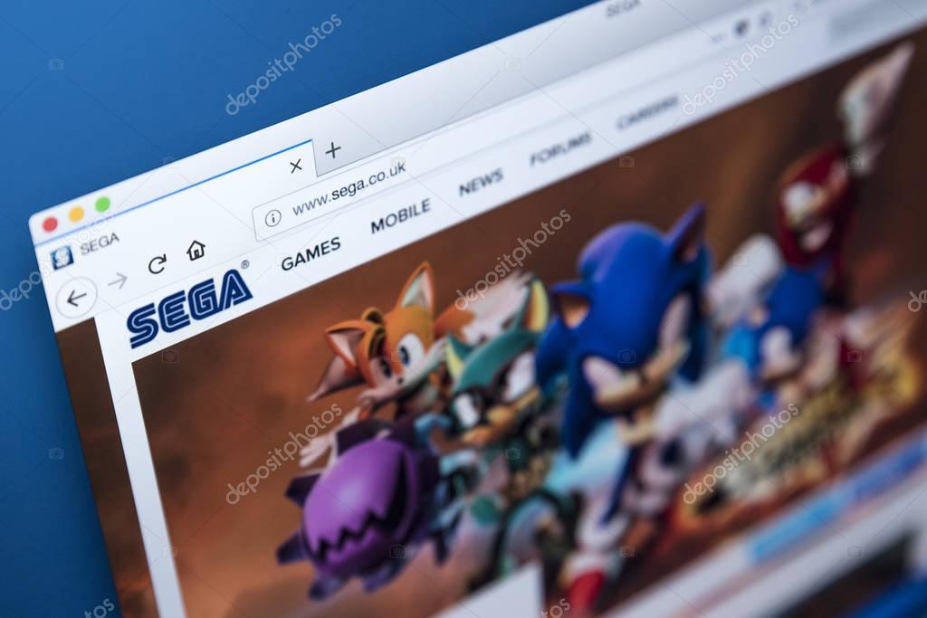LONDON, UK - NOVEMBER 28TH 2017: The homepage of the official website for the SEGA Games Company- the Japanese video game developer and publisher, on 28th November 2017.