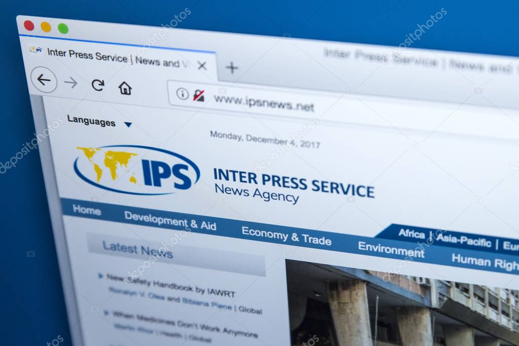LONDON, UK - DECEMBER 4TH 2017: The homepage of the official website for Inter Press Service - the global news agency, on 4th December 2017.