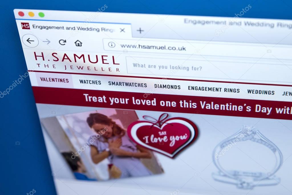 LONDON, UK - FEBRUARY 8TH 2018: The homepage of the official website for H. Samuel - the mass market jewellery retailer, on 8th February 2018.