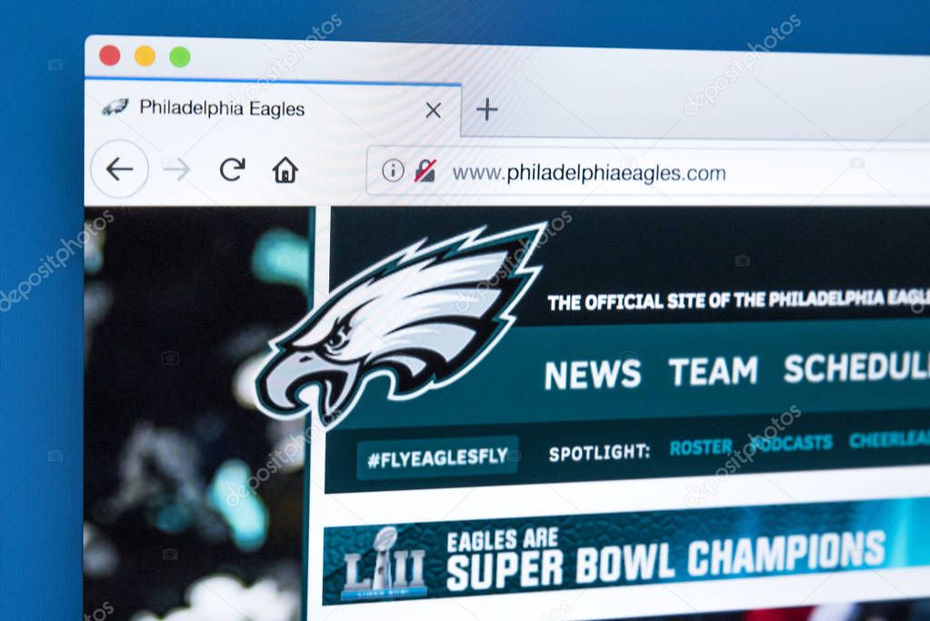 LONDON, UK - MARCH 7TH 2018: The homepage of the official website for the Philadelphia Eagles - the professional American football team, on 7th March 2018.