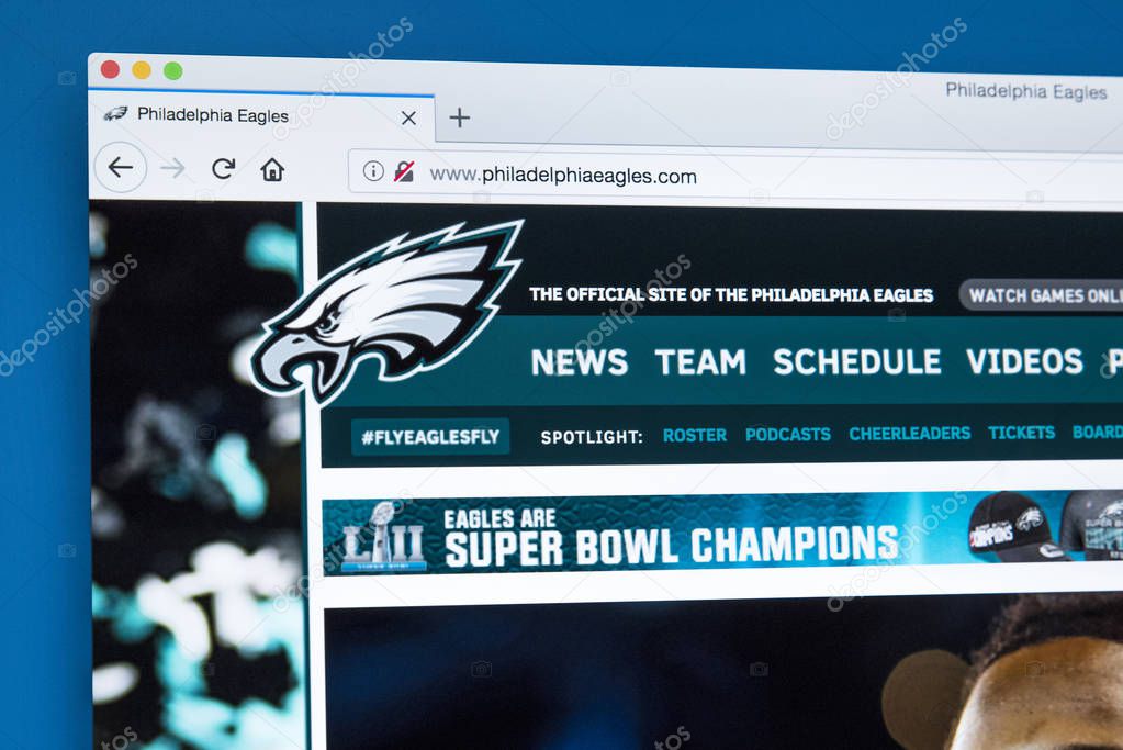 LONDON, UK - MARCH 7TH 2018: The homepage of the official website for the Philadelphia Eagles - the professional American football team, on 7th March 2018.