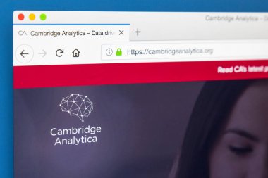 Londra, İngiltere - 29 Mart 2018: Cambridge Analytica - İngiliz siyasi danışmanlık şirketi, üzerinde 29 Mart 2018 için resmi web sitesi ana sayfası.