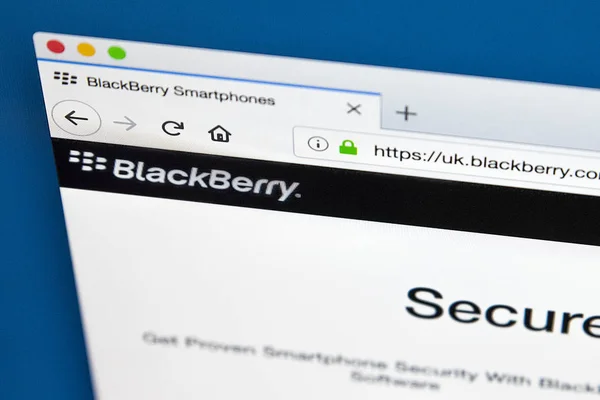 2018年3月29日 2018年3月29日 Backberry 官方网站的主页 智能手机 平板电脑和服务的品牌 2018年3月29日 — 图库照片
