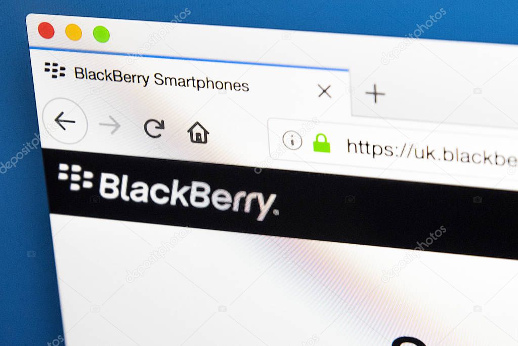 LONDON, UK - MARCH 29TH 2018: The homepage of the official website for Backberry - the brand of smartphones, tablets and services, on 29th March 2018.