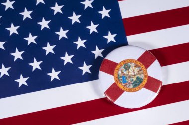 Londra, İngiltere - 27th Nisan 2018: Devlet Florida, Amerika Birleşik Devletleri bayrağı üzerinde 27 Nisan 2018 resimde sembolü.