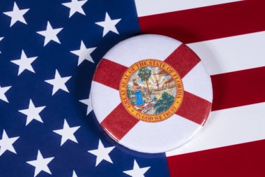 Londra, İngiltere - 27th Nisan 2018: Devlet Florida, Amerika Birleşik Devletleri bayrağı üzerinde 27 Nisan 2018 resimde sembolü.