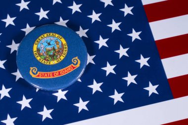 Londra, İngiltere - 27th Nisan 2018: Devlet Idaho, Amerika Birleşik Devletleri bayrağı üzerinde 27 Nisan 2018 resimde sembolü.