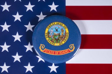 Londra, İngiltere - 27th Nisan 2018: Devlet Idaho, Amerika Birleşik Devletleri bayrağı üzerinde 27 Nisan 2018 resimde sembolü.