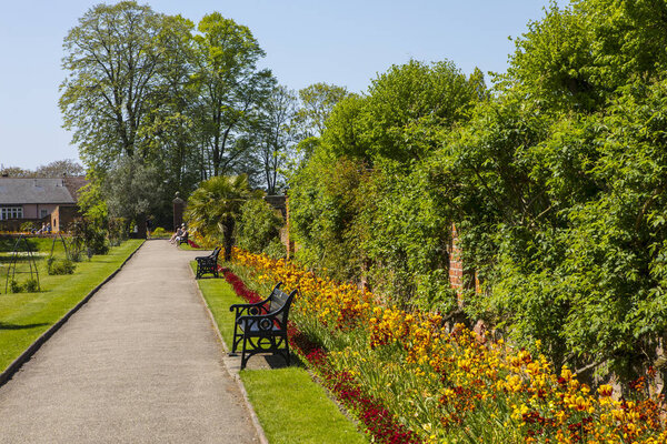 A view inside the beautiful Colchester Castle Park in the historic town of Colchester, Essex, UK. 