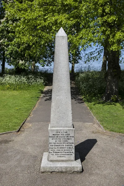 Obelisco Parque Del Castillo Colchester Essex Que Marca Lugar Donde — Foto de Stock