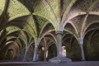 The remains of the undercroft at the historic Battle Abbey in East Sussex, UK. clipart