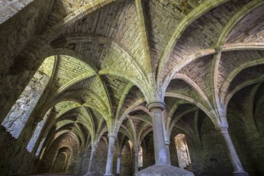 The remains of the undercroft at the historic Battle Abbey in East Sussex, UK. clipart