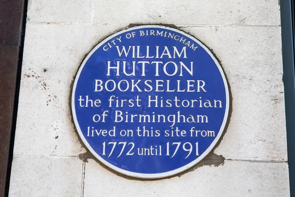 Plaketa Williama Huttona v Birminghamu — Stock fotografie