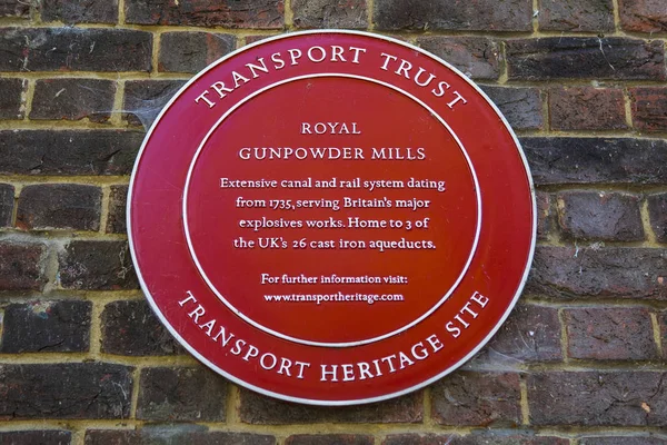 Plaquette bij de Royal Gunpowder Mills in Essex — Stockfoto