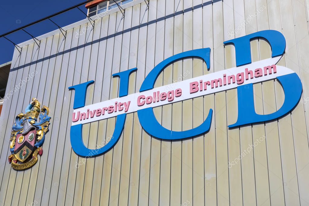 Birmingham, UK - September 20th 2019: The University College Birmingham logo on the exterior of the main Summer Row building in the city of Birmimgham, UK.