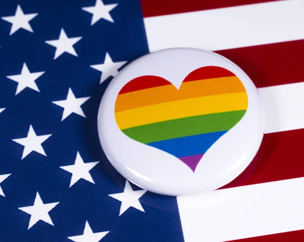 LGBTQ Rainbow Heart and the USA Flag — Stock Photo, Image