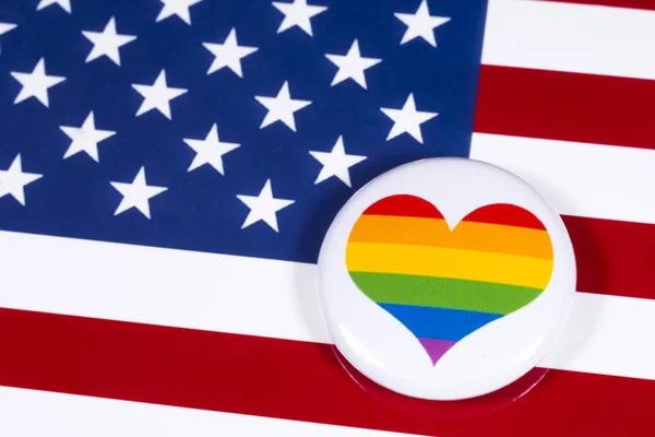 stock image LGBTQ Rainbow Heart and the USA Flag