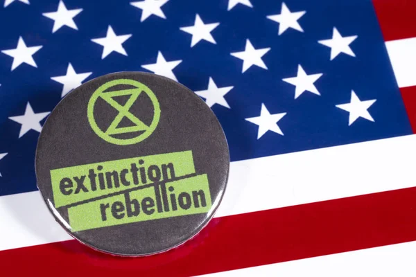 멸종 반란 상징 과 미국 국기 — 스톡 사진