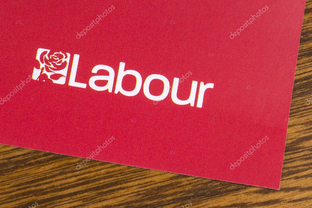 London, UK - December 12th 2019: Close-up of the Labour Party logo on a Labour Party election campaign leaflet.