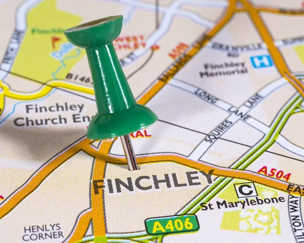 Finchley auf einer Landkarte in Großbritannien — Stockfoto