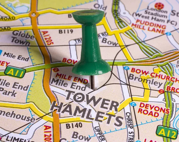 Tower Hamlets em um mapa do Reino Unido — Fotografia de Stock
