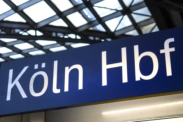 Кельн Німеччина Лютого 2020 Збільшення Знака Платформі Koln Hauptbahnhof Або — стокове фото