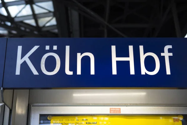 Кельн Німеччина Лютого 2020 Збільшення Знака Платформі Koln Hauptbahnhof Або — стокове фото