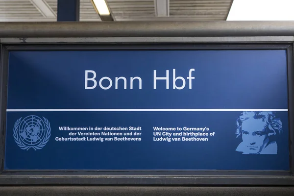 Бонн Німеччина Лютого 2020 Привітальний Знак Платформі Бон Гауптбанхоф Також — стокове фото