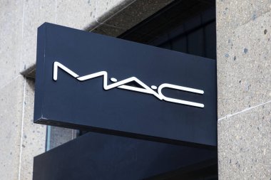 Dusseldorf, Germany - February 18th 2020: The MAC logo above the entrance to one of their cosmetic retail stores in Dusseldorf, Germany.