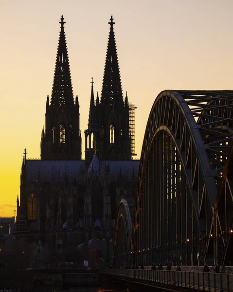 Cologne Germany February 17Th 2020 Silhouetted View Cologne Cathedral Hohenzollern — 스톡 사진