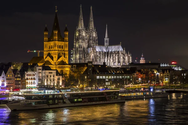 Cologne Germany February 17Th 2020 Night Time View Rhine River — Φωτογραφία Αρχείου