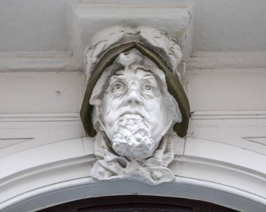 Dusseldorf, Germany - February 18th 2020: Close-up of an architectural detail on the exterior of a building in the historic old town area of Dusseldorf in Germany.