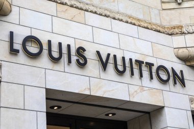 Dusseldorf, Germany - February 18th 2020: The Louis Vuitton logo above the entrance to one of their stores in the city of Dusseldorf, Germany.