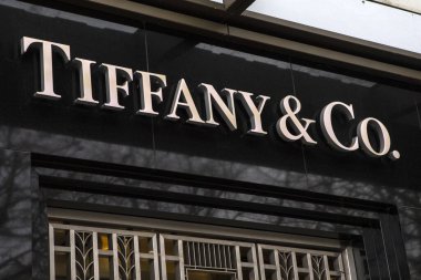 Dusseldorf, Germany - February 18th 2020: The Tiffany and Co logo above the entrance to one of their stores in the city of Dusseldorf, Germany.