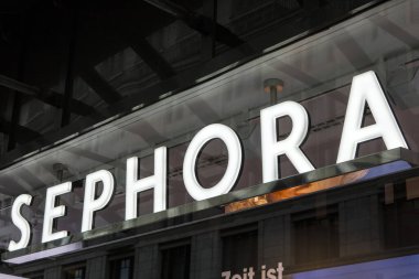 Dusseldorf, Germany - February 18th 2020: The Sephora logo above the entrance to one of their stores in the city of Dusseldorf, Germany.