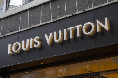 Cologne, Germany - February 19th 2020: The Louis Vuitton logo above the entrance to one of their stores in the city of Cologne, Germany.