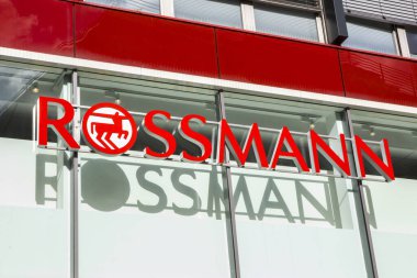 Cologne, Germany - February 19th 2020: The Rossmann logo above the entrance to one of their stores in the city of Cologne, Germany.