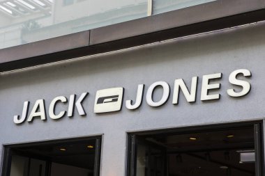 Cologne, Germany - February 19th 2020: The Jack & Jones logo above the entrance to one of their stores in the city of Cologne, Germany.