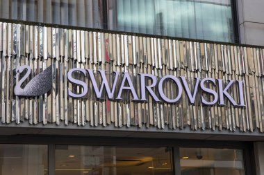 Cologne, Germany - February 19th 2020: The Swarovski logo above the enrance to one of their stores in the city of Cologne, Germany.