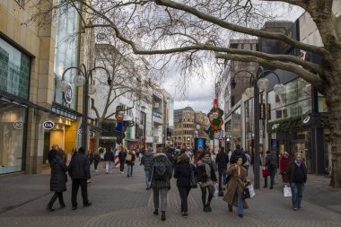 Cologne, Germany - February 19th 2020: A view of Schildergasse - the most popular shopping street in the city of Cologne, Germany.