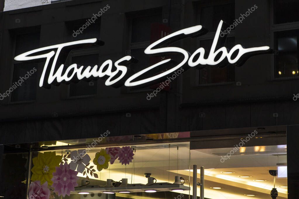 Cologne, Germany - February 19th 2020: The Thomas Sabo logo, above the entrance to one of their stores in the city of Cologne, Germany.