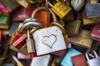 Cologne, Germany - February 20th 2020: Love Locks on the famous Hohenzollern Bridge in the city of Cologne, Germany. 